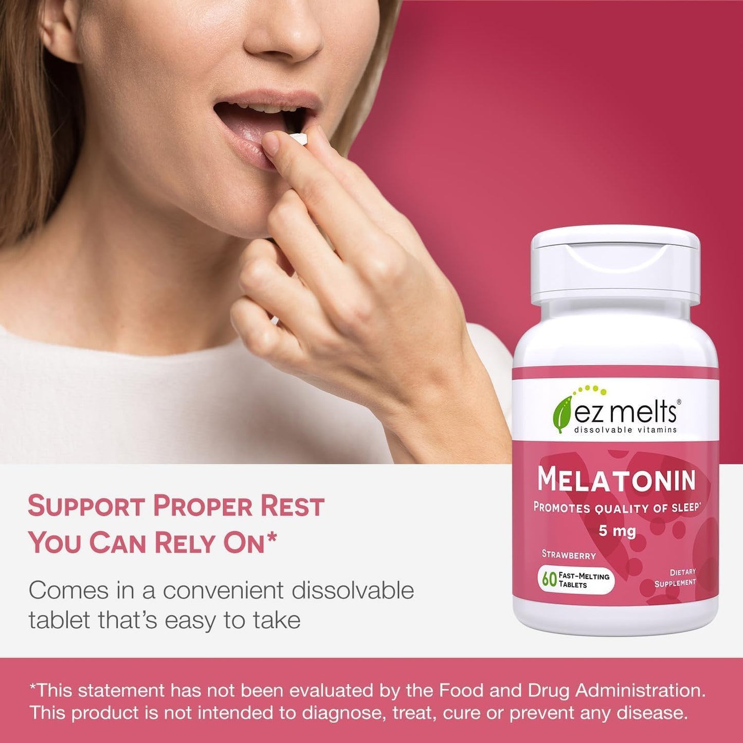 EZ Melts 5mg Melatonin – Sugar-Free, Strawberry, 2-Pack (2-Month Supply)