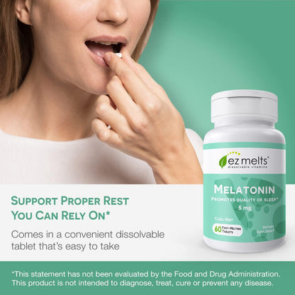 EZ Melts Dissolvable Melatonin 5 mg - Sugar-Free, 2-Month Supply, Cool Mint Flavor - 2 Pack
