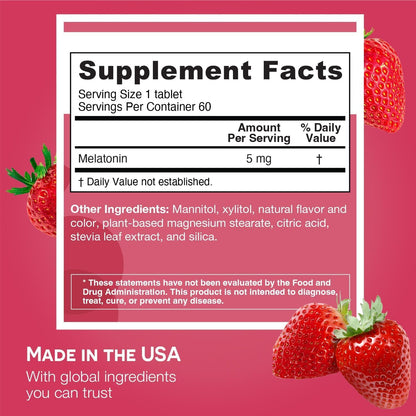 EZ Melts 5mg Melatonin – Sugar-Free, Strawberry, 2-Pack (2-Month Supply)