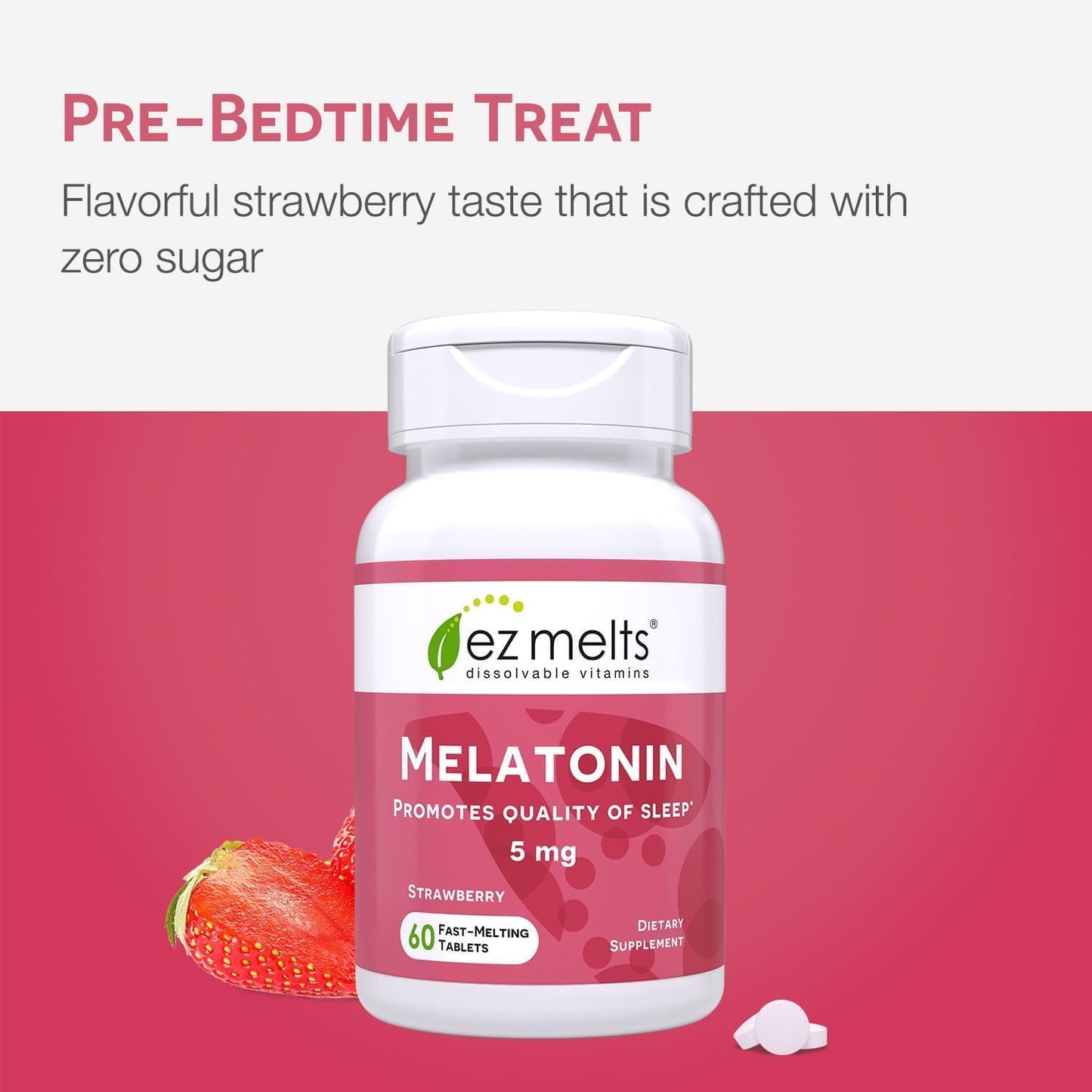 EZ Melts 5mg Melatonin – Sugar-Free, Strawberry, 2-Pack (2-Month Supply)