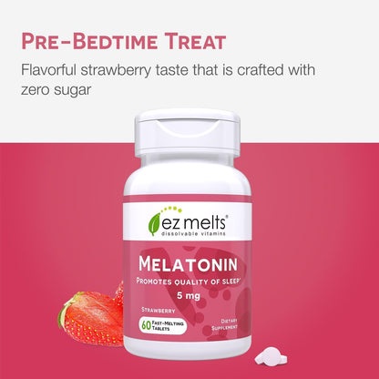 EZ Melts 5mg Melatonin – Sugar-Free, Strawberry, 2-Pack (2-Month Supply)