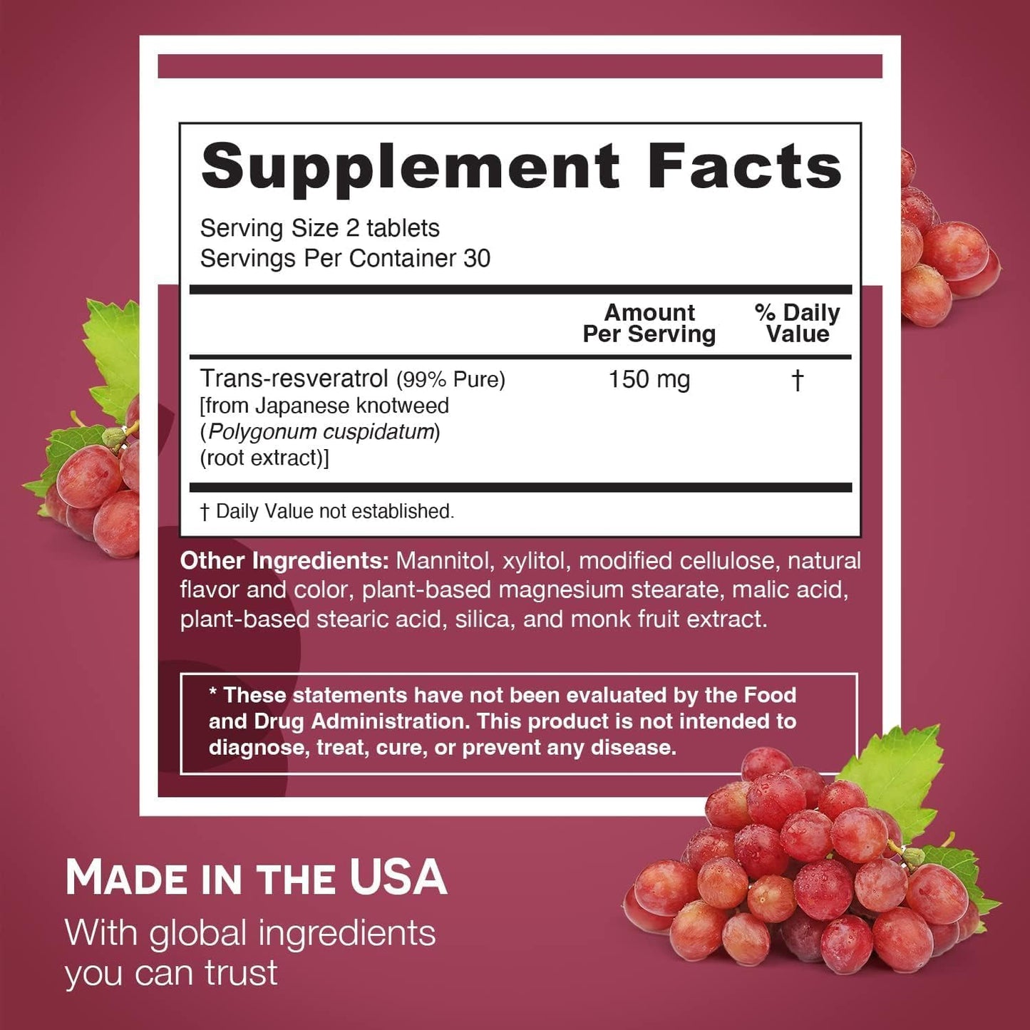 EZ Melts Dissolvable Resveratrol 150 mg – Sugar-Free, 1-Month Supply