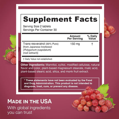 EZ Melts Dissolvable Resveratrol 150 mg – Sugar-Free, 1-Month Supply
