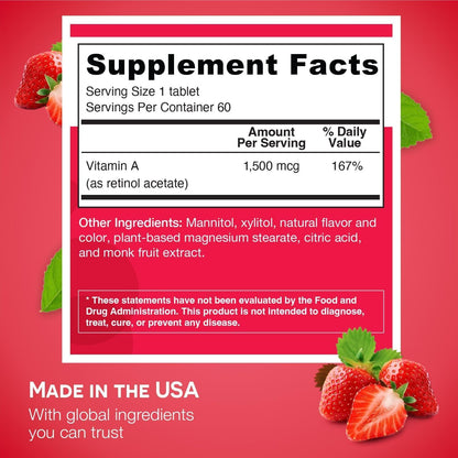 EZ Melts Vitamin A 5000 IU – Dissolvable, Sugar-Free, 2-Month Supply (1 Pack)