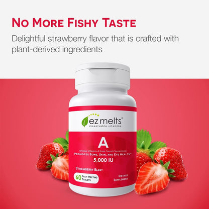 EZ Melts Vitamin A 5000 IU – Dissolvable, Sugar-Free, 2-Month Supply (1 Pack)