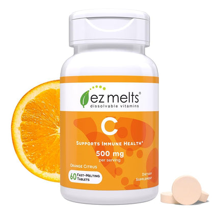EZ Melts Vitamin C – 60 Dissolvable Tablets (Orange Citrus) | Immune Support, Antioxidant, Non-GMO, Sugar-Free