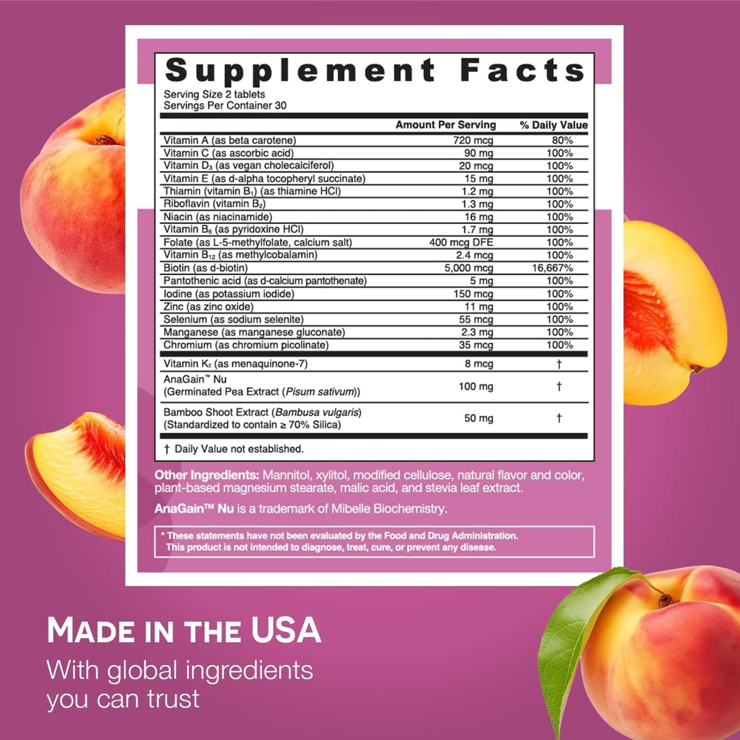 EZ Melts Women's Multi + Hair Growth – Peach Dissolvable Multivitamin for Women (60 Tablets) – Vegan & Non-GMO