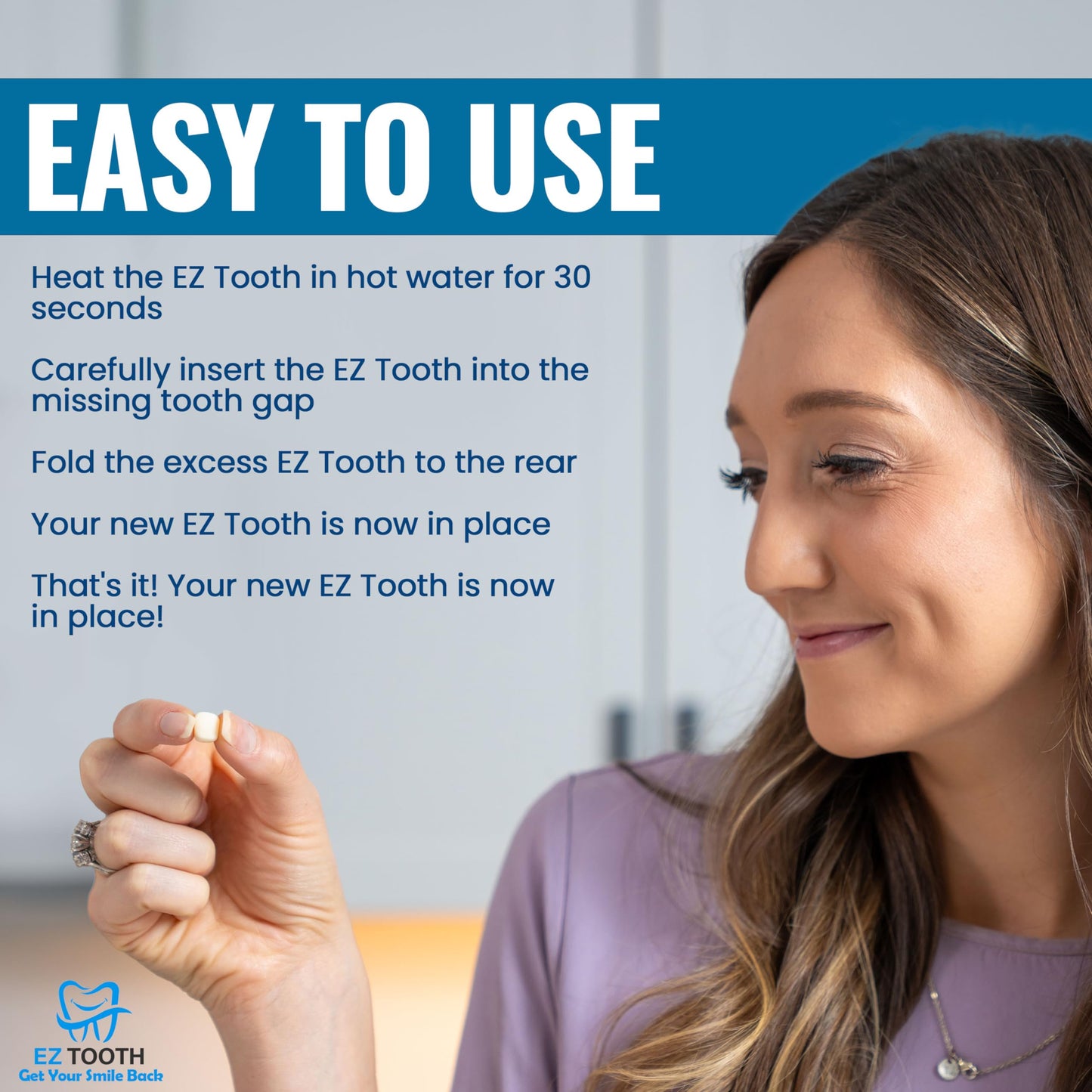 EZ Tooth - Temporary Tooth Replacement Kit | Preformed Tooth, Instant Repair, Natural Bright Shade (Patent Pending)