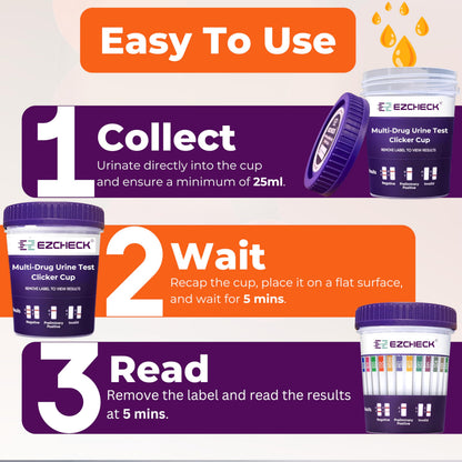 1 Test Cup | 14-Panel EZCHECK Multi-Drug Urine Test Cup – 5-Min At-Home Results | FSA/HSA Eligible