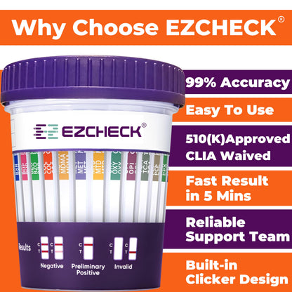 1 Test Cup | 14-Panel EZCHECK Multi-Drug Urine Test Cup – 5-Min At-Home Results | FSA/HSA Eligible