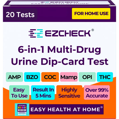[20 Pack] EZCHECK 6-Panel Drug Test - at-Home Kit for THC, MET, BZO, OPI, AMP, COC