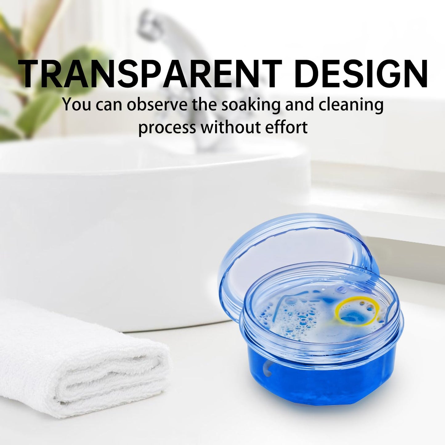 EZEELAI No-Leak Denture Case: Retainer Bath Cup (Transparent Blue)