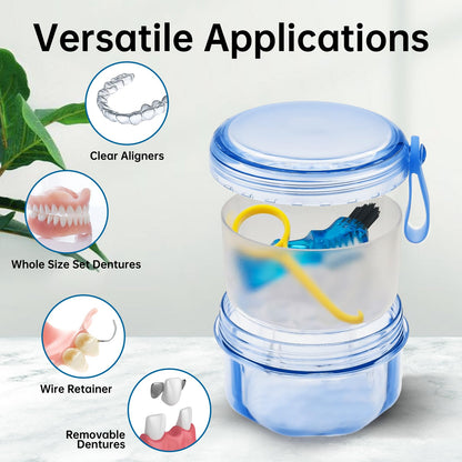 EZEELAI No-Leak Denture Case: Retainer Bath Cup (Transparent Blue)