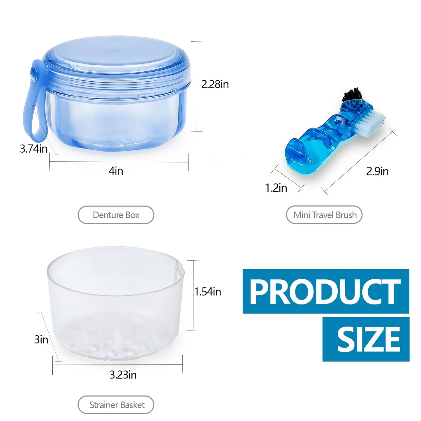 EZEELAI No-Leak Denture Case: Retainer Bath Cup (Transparent Blue)