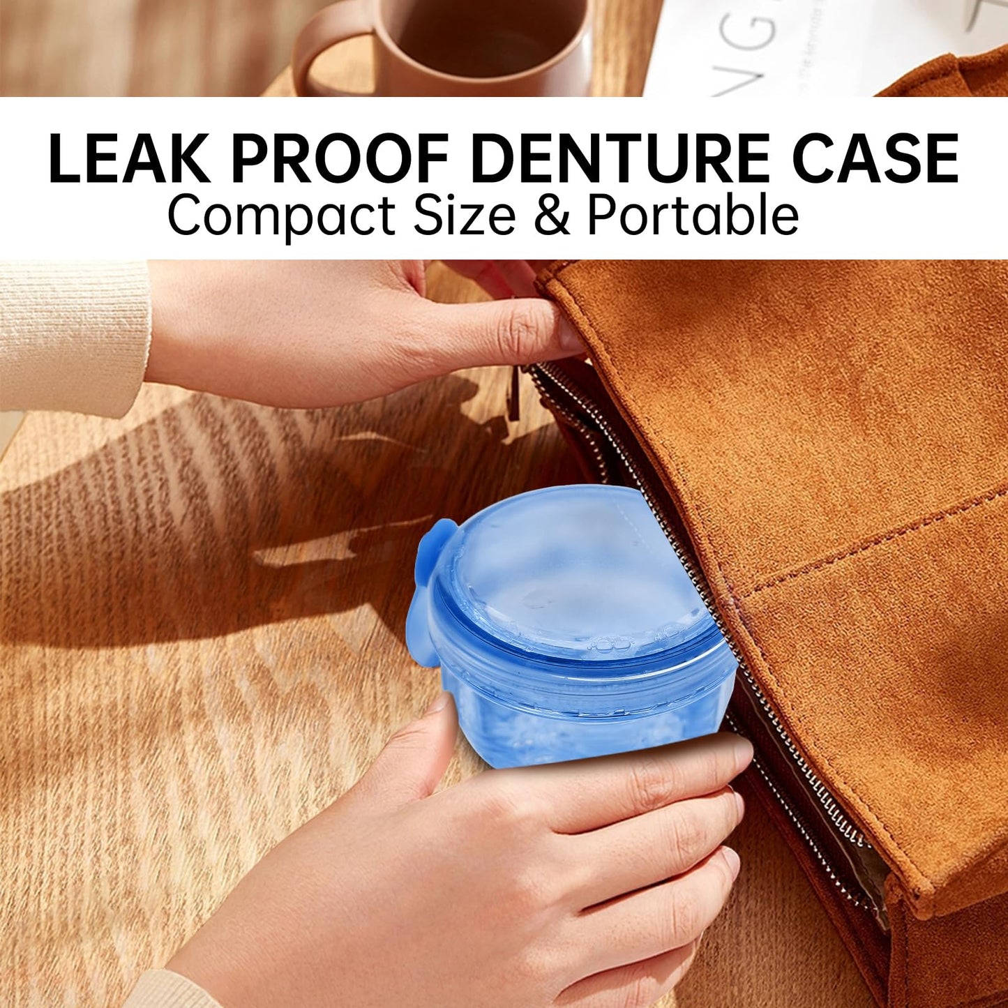 EZEELAI No-Leak Denture Case: Retainer Bath Cup (Transparent Blue)
