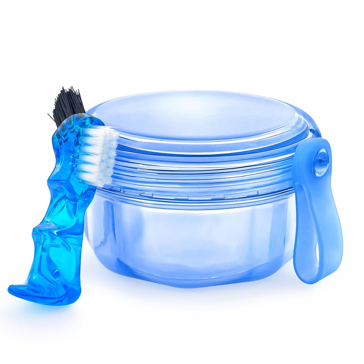 EZEELAI No-Leak Denture Case: Retainer Bath Cup (Transparent Blue)