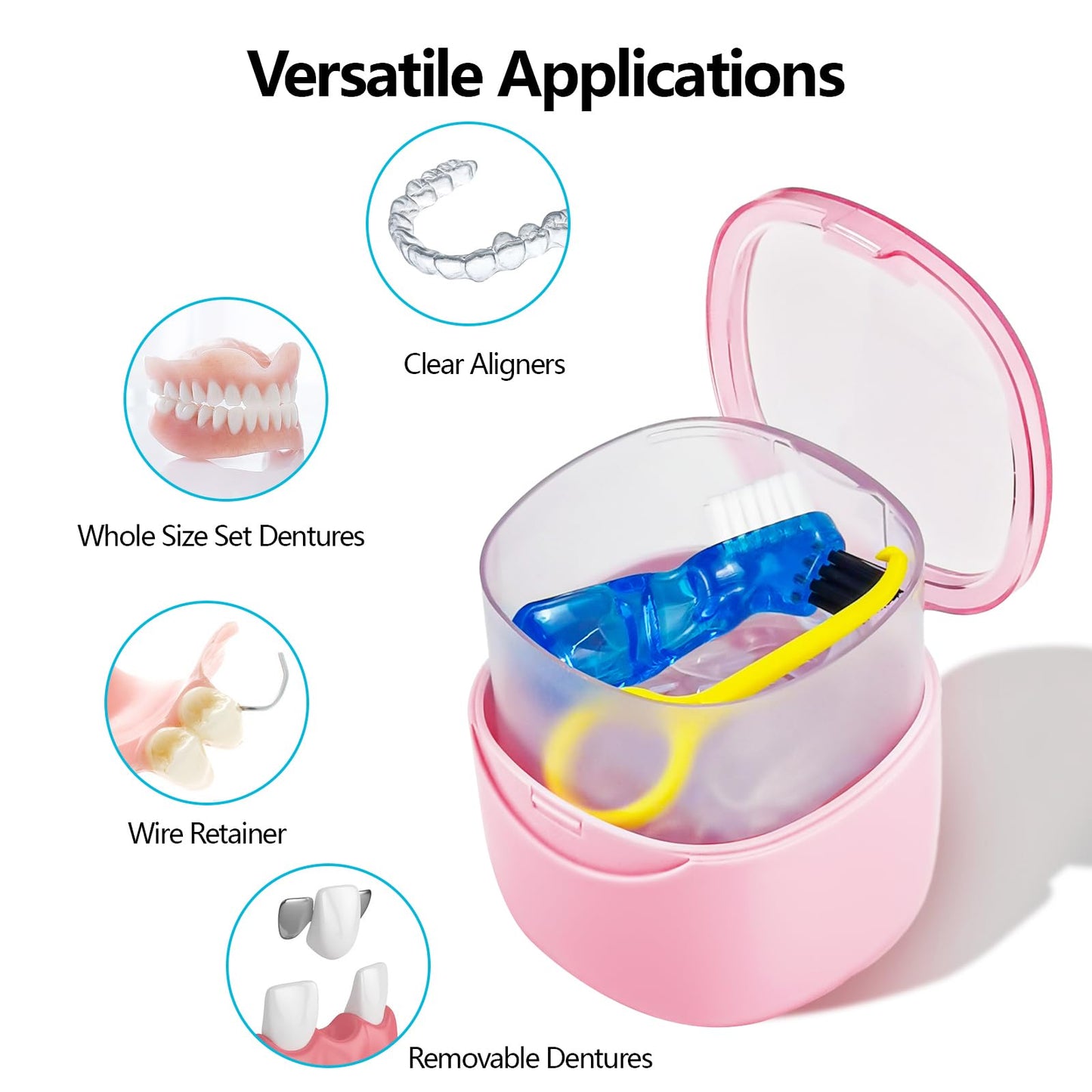 EZEELAI Partial Denture Case Leak Proof with Strainer Basket and Brush | Waterproof Denture Cup Retainer - Pink