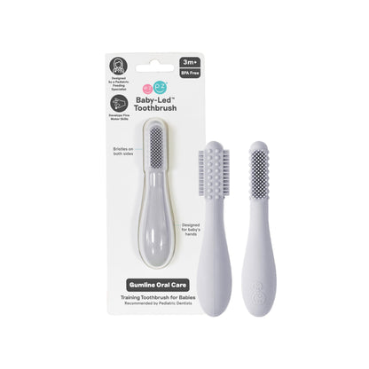 ezpz Baby-Led Toothbrush Pewter (3+ Months) - Silicone Infant Toothbrush