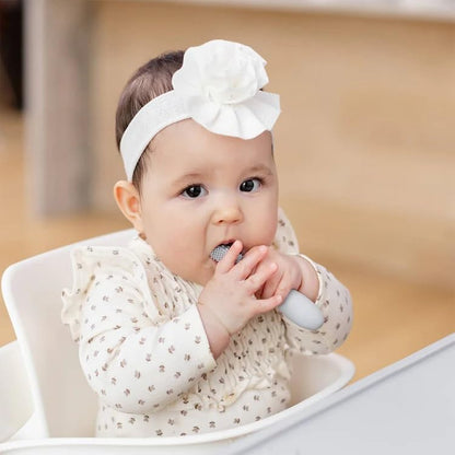 ezpz Baby-Led Toothbrush Pewter (3+ Months) - Silicone Infant Toothbrush