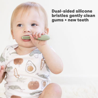 ezpz Baby-Led Toothbrush Pewter (3+ Months) - Silicone Infant Toothbrush
