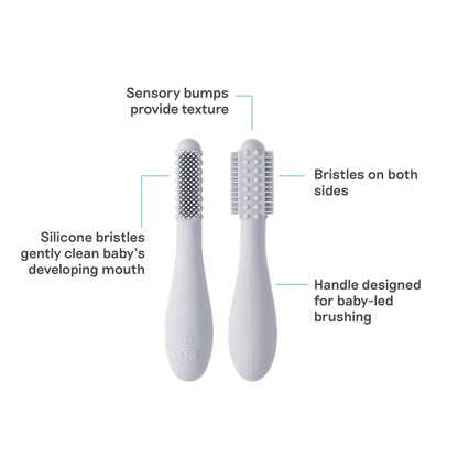 ezpz Baby-Led Toothbrush Pewter (3+ Months) - Silicone Infant Toothbrush