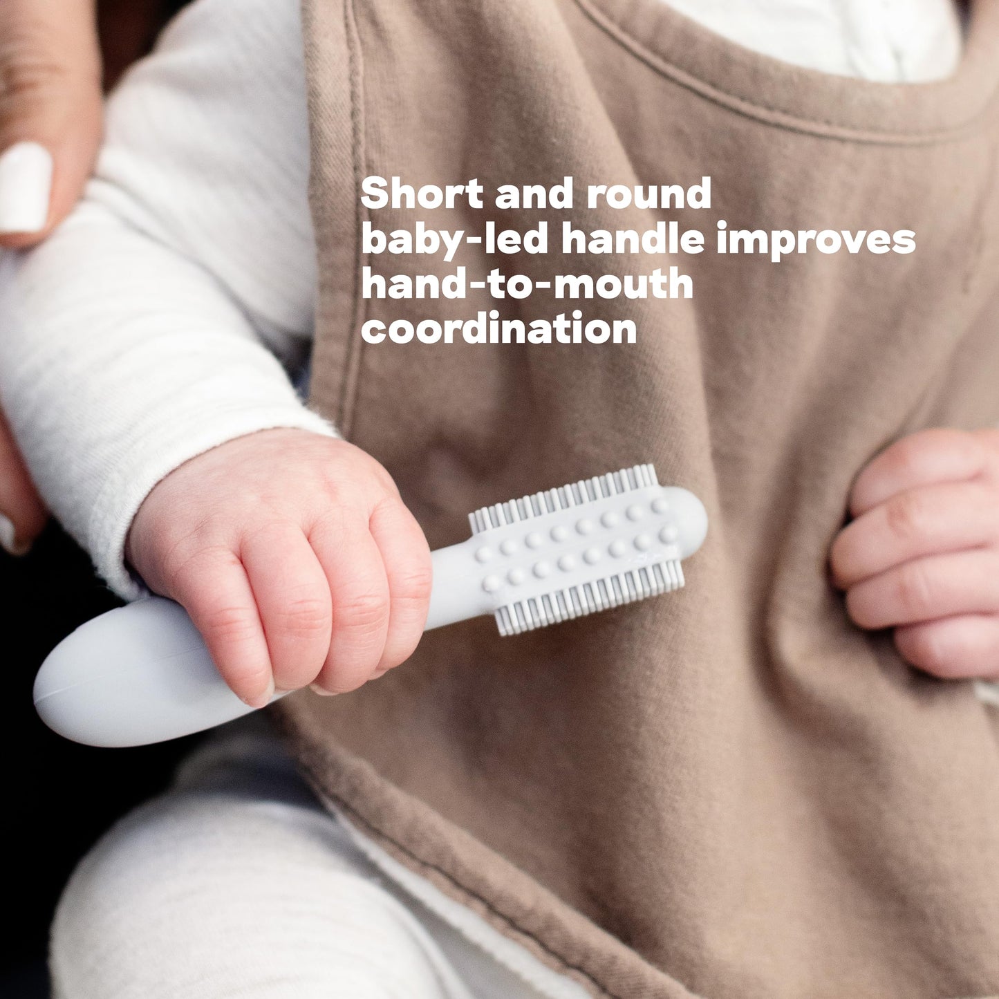 ezpz Baby-Led Toothbrush (Sage) – 3+ Months | 100% Silicone with Sensory Bumps