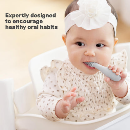 ezpz Baby-Led Toothbrush (Sage) – 3+ Months | 100% Silicone with Sensory Bumps