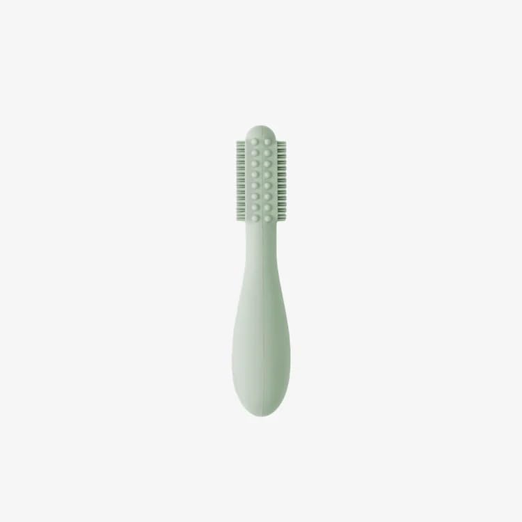 ezpz Baby-Led Toothbrush (Sage) – 3+ Months | 100% Silicone with Sensory Bumps