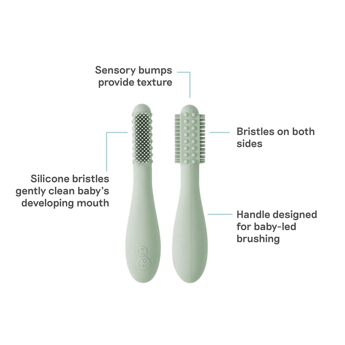 ezpz Baby-Led Toothbrush (Sage) – 3+ Months | 100% Silicone with Sensory Bumps