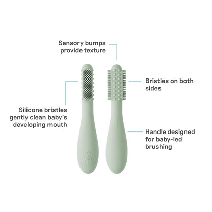 ezpz Baby-Led Toothbrush (Sage) – 3+ Months | 100% Silicone with Sensory Bumps