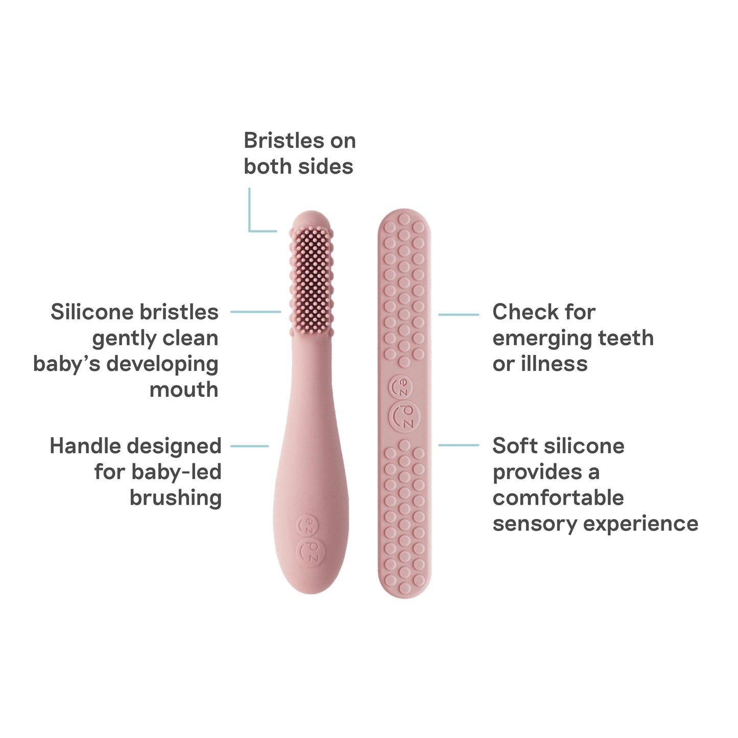 ezpz Baby-Led Toothbrush + Tongue Depressor Dual Pack – Blush (100% Silicone)