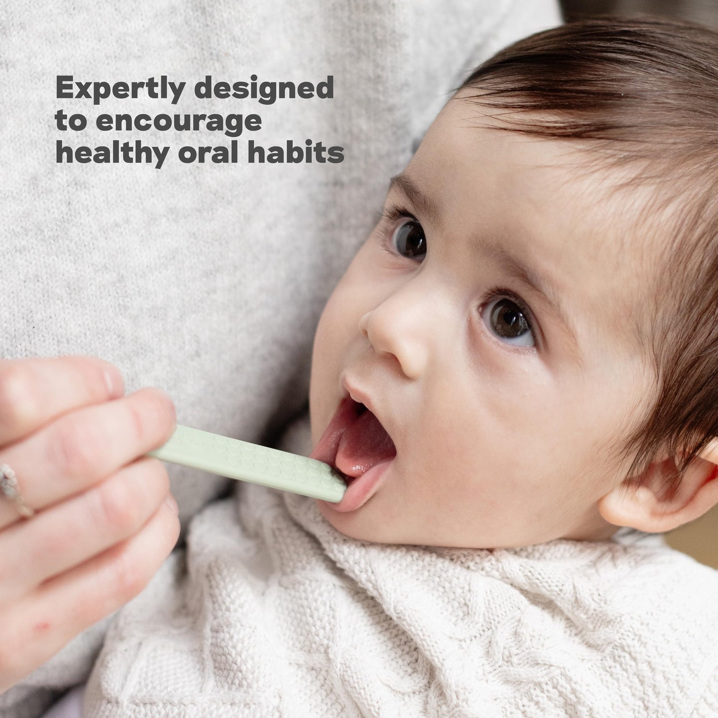 ezpz Baby-Led Toothbrush + Tongue Depressor Dual Pack – Blush (100% Silicone)