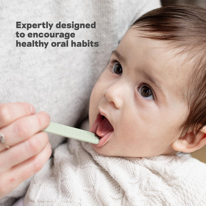 ezpz Baby-Led Toothbrush + Tongue Depressor Dual Pack (Pewter) – 100% Silicone Toothbrush & Silicone/Stainless Steel Tongue Depressor