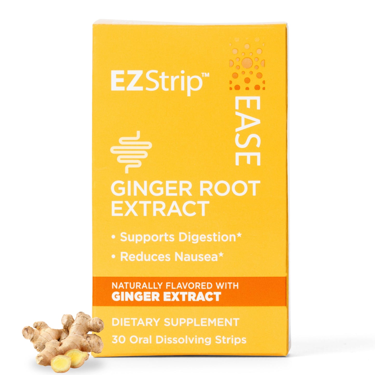 EZStrip Ease Ginger Flavor Dissolving Strips - 30 Count for Nausea & Motion Sickness - Made in USA