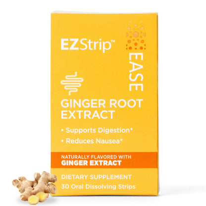 EZStrip Ease Ginger Flavor Dissolving Strips - 30 Count for Nausea & Motion Sickness - Made in USA