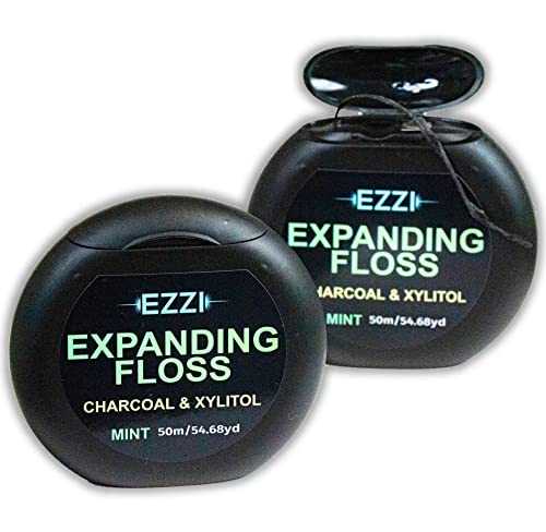 EZZI Woven Expanding Dental Floss – Charcoal, Xylitol, Mint | 109 Yards