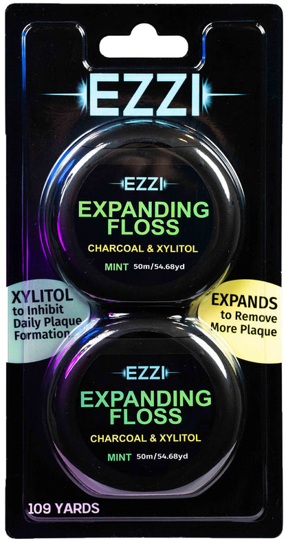 EZZI Woven Expanding Dental Floss – Charcoal, Xylitol, Mint | 109 Yards
