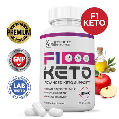 Justified Laboratories F1 Keto Pills 1275MG – New & Improved Formula | 60 Capsules
