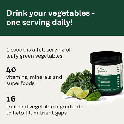 Factor Form Daily Greens Superfood Powder – Gut Health, Energy & Immunity | 30 Servings