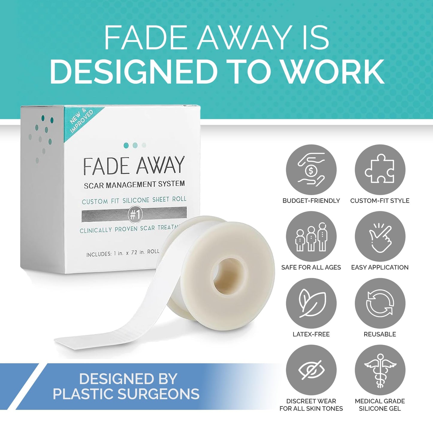 Fade Away Clinically Proven Silicone Scar Sheets – Medical Grade Tape for Surgery, C-Section, Keloids & Tummy Tuck Scars