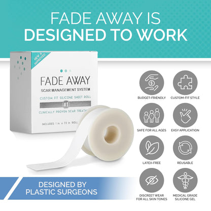 Fade Away Clinically Proven Silicone Scar Sheets – Medical Grade Tape for Surgery, C-Section, Keloids & Tummy Tuck Scars