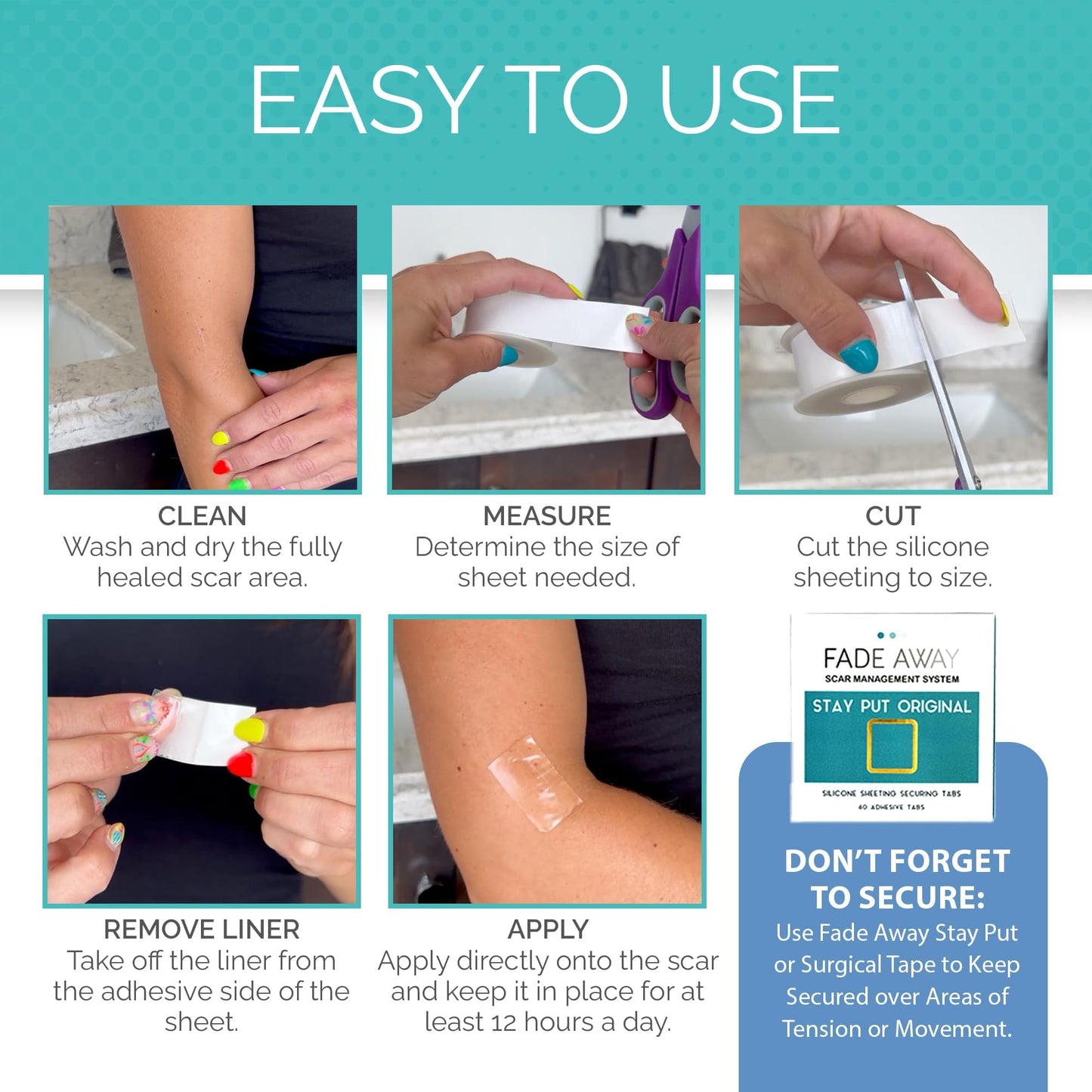 Fade Away Clinically Proven Silicone Scar Sheets – Medical Grade Tape for Surgery, C-Section, Keloids & Tummy Tuck Scars