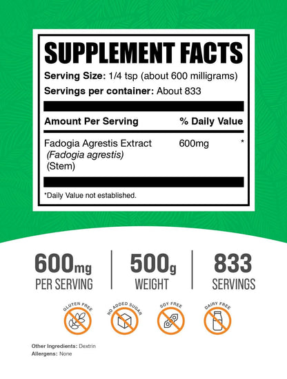 Fadogia Agrestis Extract Powder 600mg, 500g | Gluten Free | BulkSupplements
