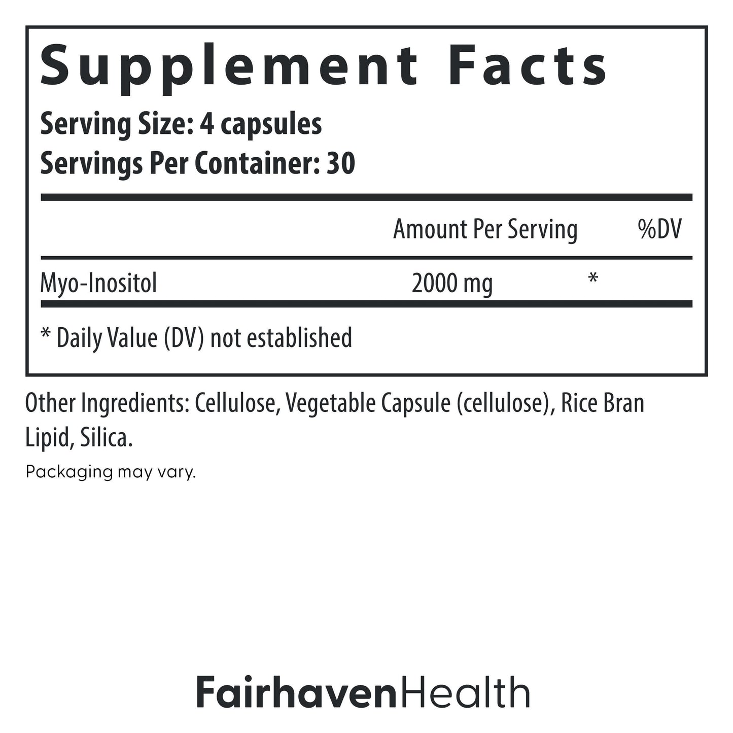 Fairhaven Health Myo-Inositol – Women & Men, Vegan, 2000mg, 120 Capsules