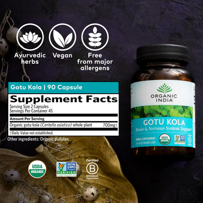 Organic India Gotu Kola - Centella Asiatica | Brain Support, 90 Caps