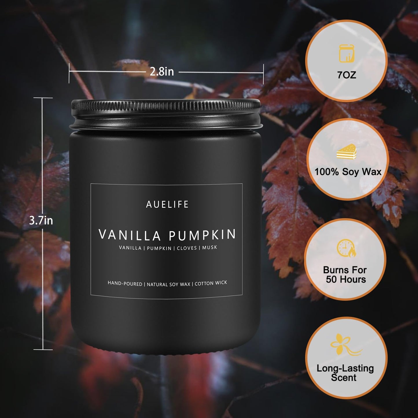 Fall Candle | Vanilla Pumpkin Scented Candle – 7 oz | Autumn Aromatherapy Gifts