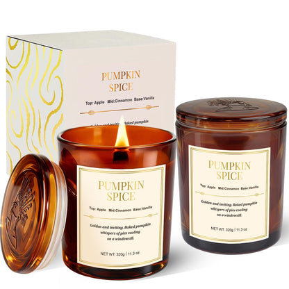 Fall Candle Gift Set – 2-Pack Wood Wick Pumpkin Spice Soy Candles with Gift Boxes (22.6 oz)
