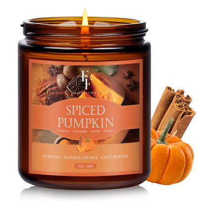 Fall Candle: Spiced Pumpkin Scented Soy, 7 oz Jar | Autumn Aromatherapy