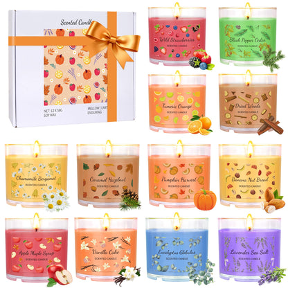 Fall Candles Bulk - 12-Pack Scented Soy Candles for Home & Gift Set