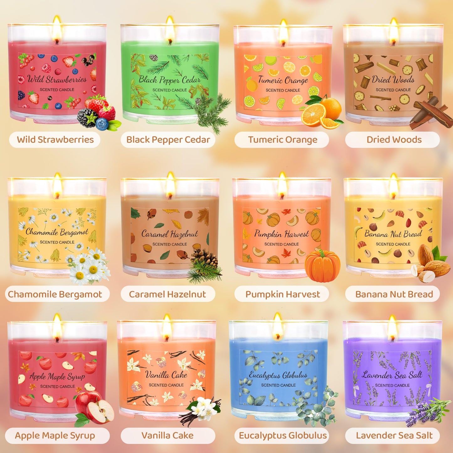 Fall Candles Bulk - 12-Pack Scented Soy Candles for Home & Gift Set